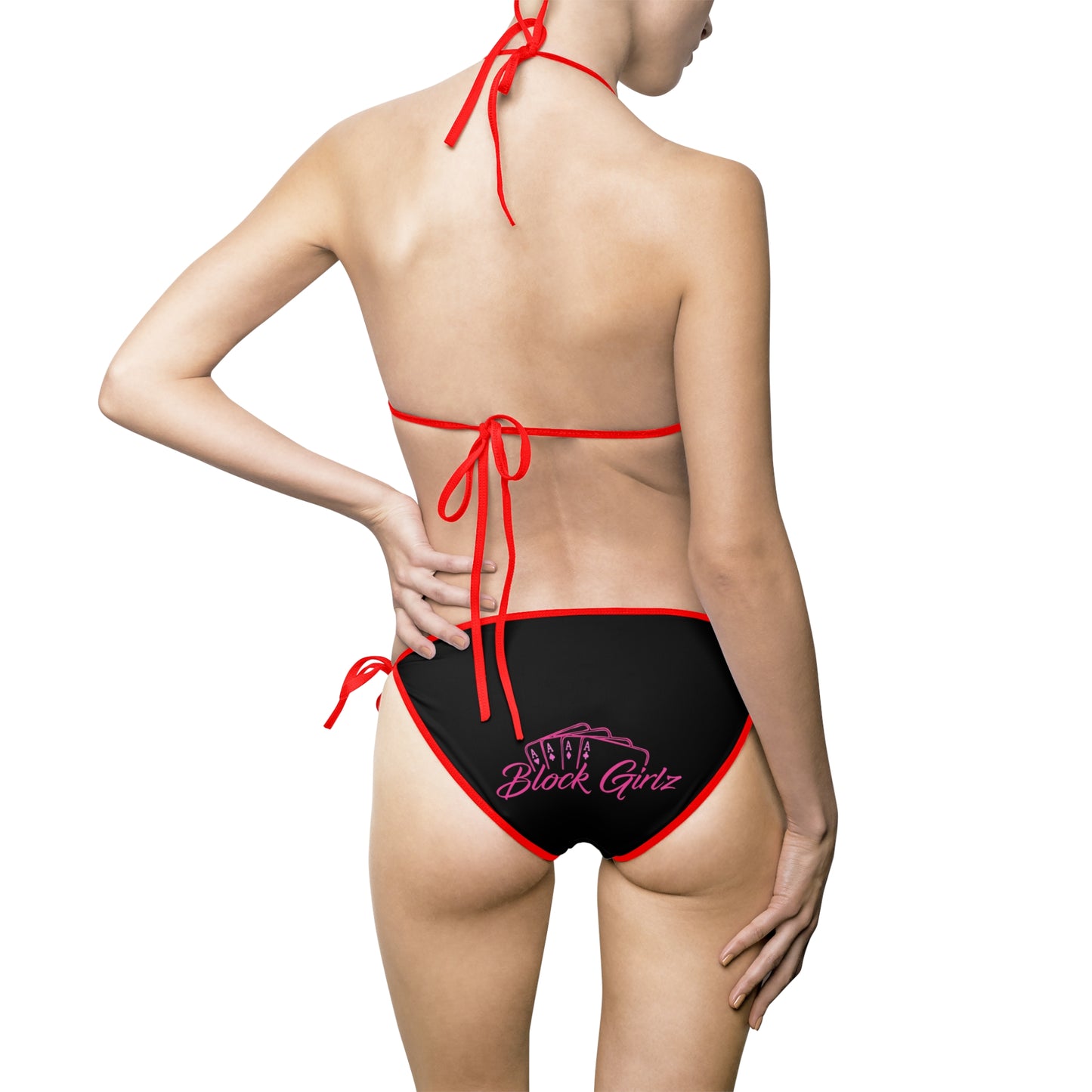 Black Tie-Side Bikini with Subtle Script Accent — Women's Swimwear