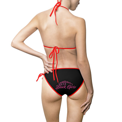 Black Tie-Side Bikini with Subtle Script Accent — Women's Swimwear