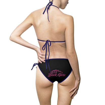 Black Tie-Side Bikini with Subtle Script Accent — Women's Swimwear