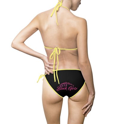 Black Tie-Side Bikini with Subtle Script Accent — Women's Swimwear
