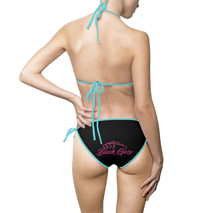 Black Tie-Side Bikini with Subtle Script Accent — Women's Swimwear