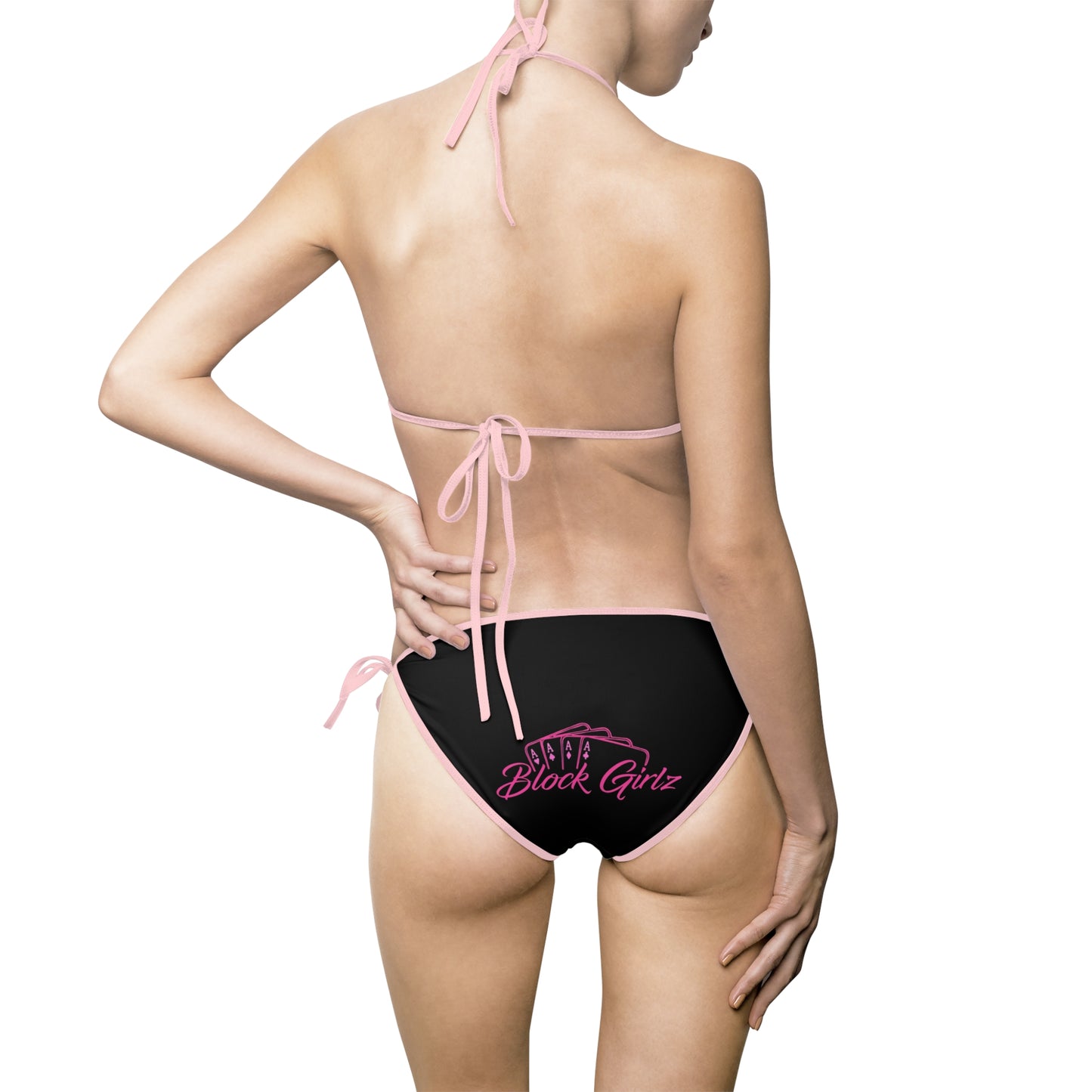 Black Tie-Side Bikini with Subtle Script Accent — Women's Swimwear
