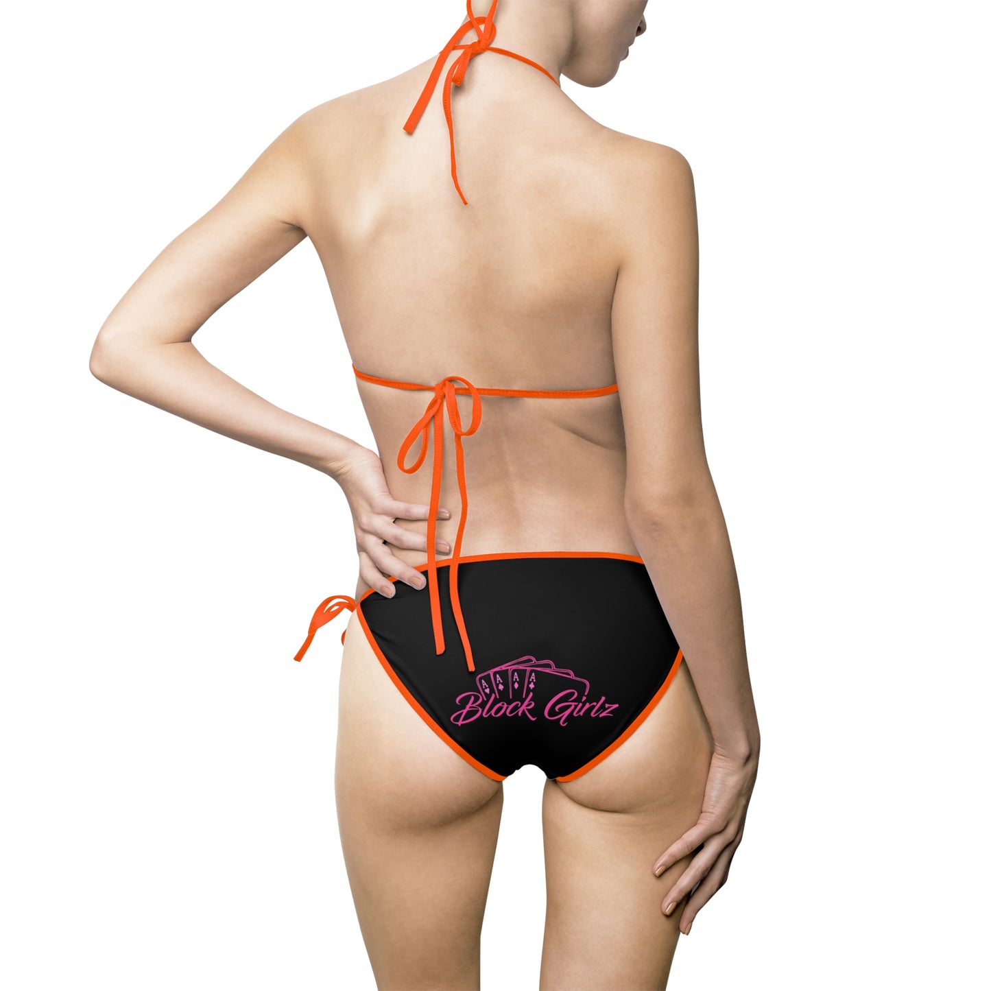 Black Tie-Side Bikini with Subtle Script Accent — Women's Swimwear