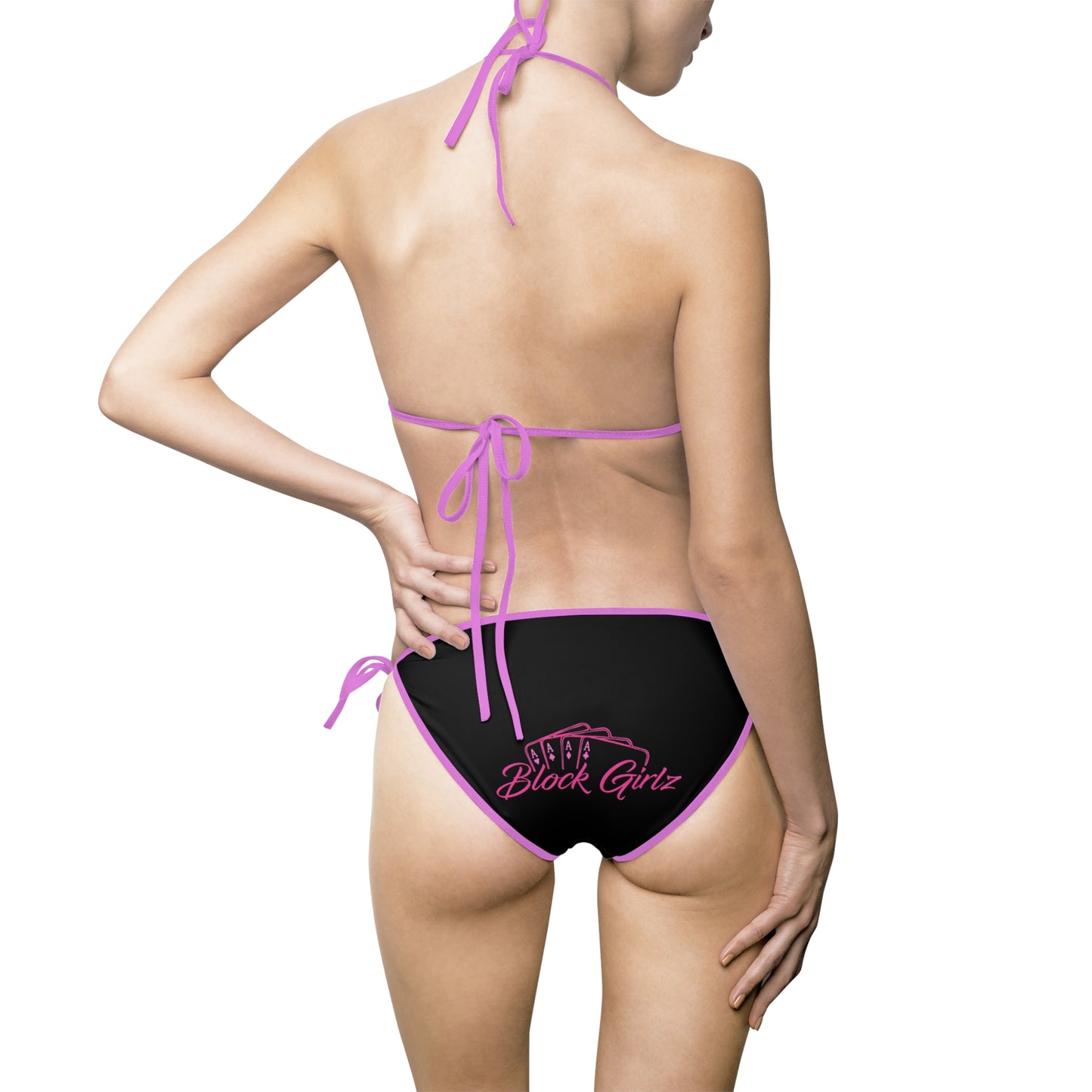 Black Tie-Side Bikini with Subtle Script Accent — Women's Swimwear