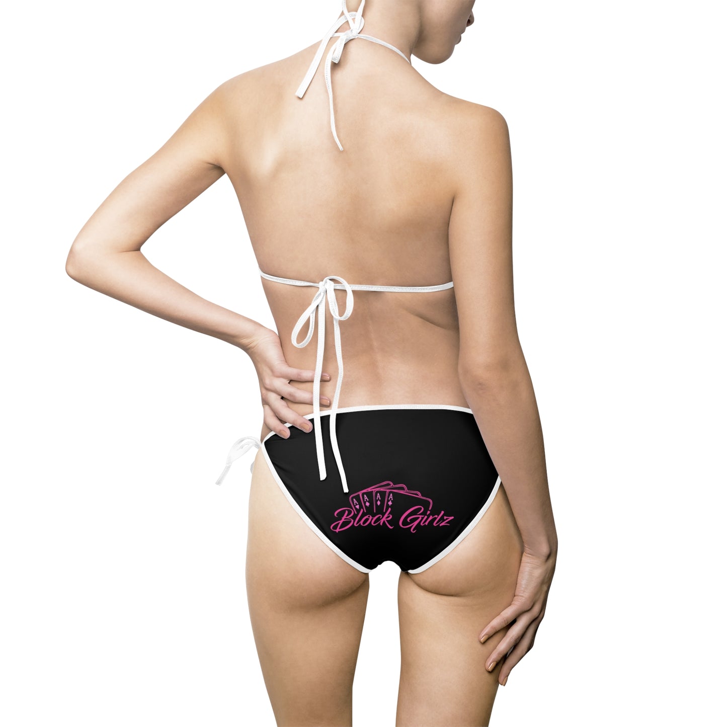 Black Tie-Side Bikini with Subtle Script Accent — Women's Swimwear
